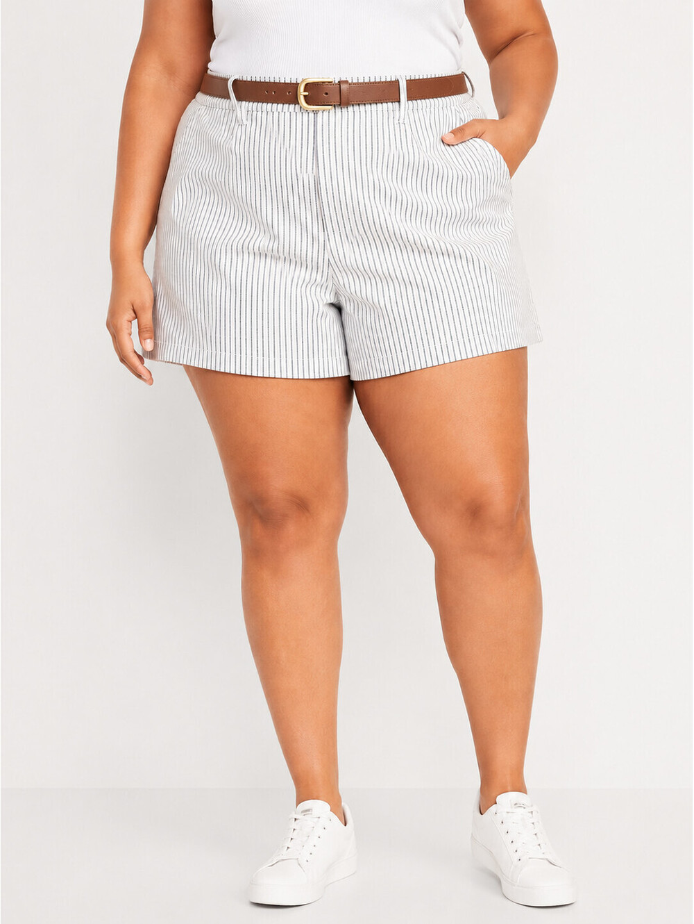 Old Navy 4X White Blue Pinstripe Shorts Elastic Waist Cotton Stretch Pockets NWT
